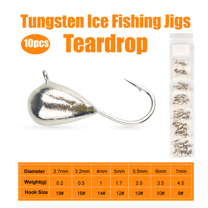 MUUNN 50PCS Tungsten Tear Drop Ice Jigs,Winter Hook Plain 2.7mm/3.2mm/4mm/5mm/5.5mm,Pike Trout Perch Lure Tackel