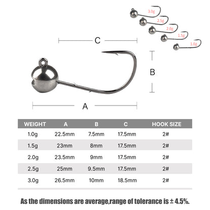 MUUNN 10PCS/20PCS Light Tungsten Round Jig Head,Shaky Jig Rig 1g/1.5g/2g/2.5g/3g Barbed Perch Bass Crappie Rockfish Lure MANTIS AJING Hooks