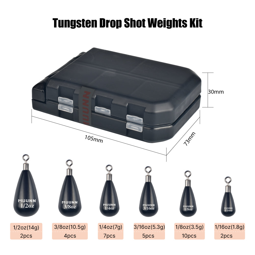 MUUNN 30PCS Tungsten Sinker Combo, Tear Drop Weights ,1.3-10.5g