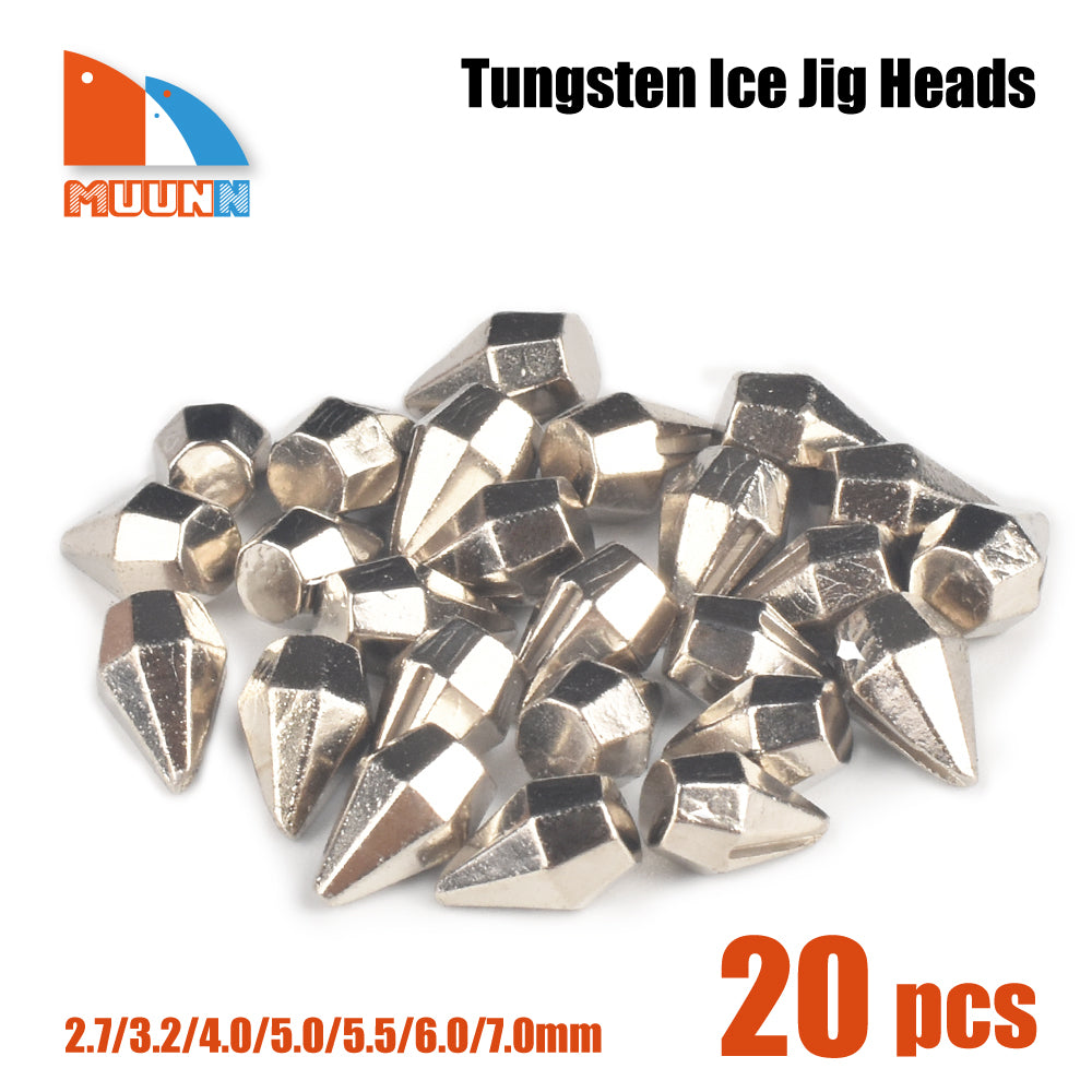 MUUNN 20PCS Faceted Diamond Tungsten Ice Jig Head,Winter Fishing Welding Material, DIY No Hook 2.7mm/3mm/4mm/5mm/6mm Pike Carp