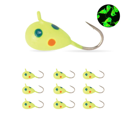 MUUNN 10 Pack Tungsten Glow Ice Fishing Jigs for Panfish