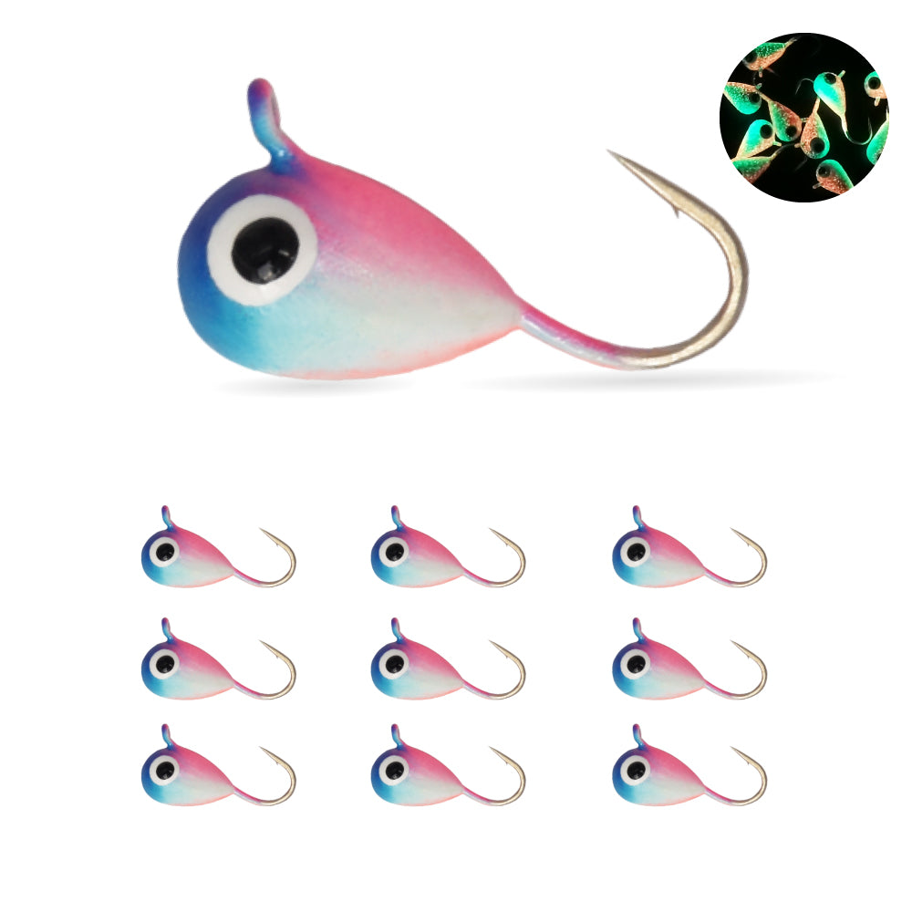 MUUNN 10 Pack Tungsten Glow Ice Fishing Jigs for Panfish
