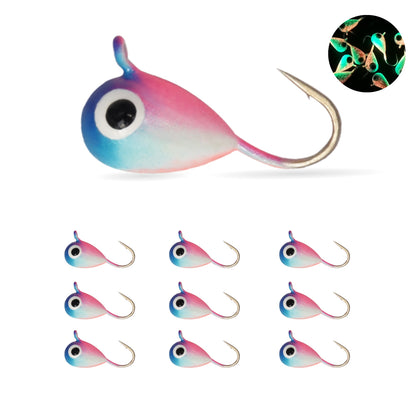 MUUNN 10 Pack Tungsten Glow Ice Fishing Jigs for Panfish