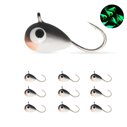 MUUNN 10 Pack Tungsten Glow Ice Fishing Jigs for Panfish