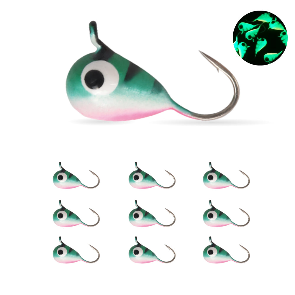 MUUNN 10 Pack Tungsten Glow Ice Fishing Jigs for Panfish