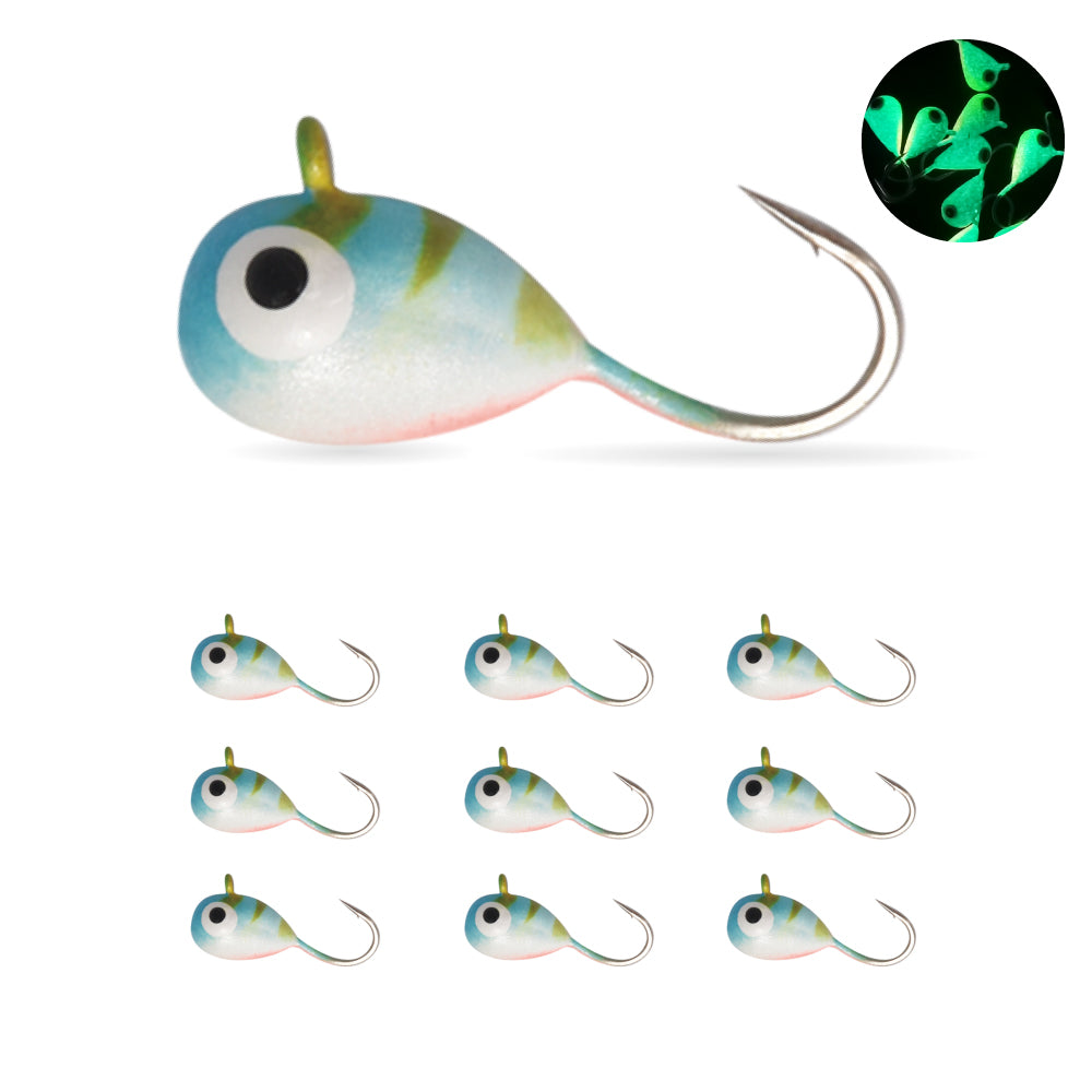MUUNN 10 Pack Tungsten Glow Ice Fishing Jigs for Panfish