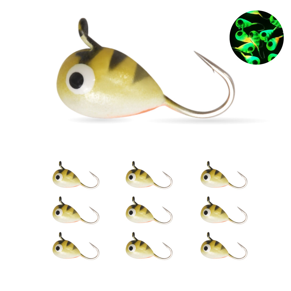 MUUNN 10 Pack Tungsten Glow Ice Fishing Jigs for Panfish