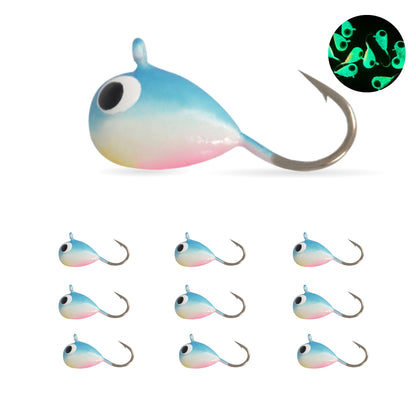 MUUNN 10 Pack Tungsten Glow Ice Fishing Jigs for Panfish