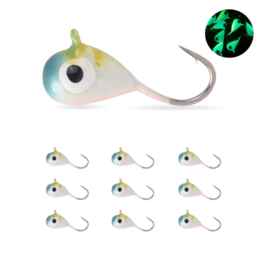 MUUNN 10 Pack Tungsten Glow Ice Fishing Jigs for Panfish