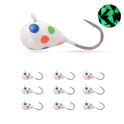 MUUNN 10pcs Ice Fishing Tungsten Jig Head Glow Multicolour 2.7mm-7mm Ice Jig Hayabusa Hook ,0.20g-4.40g Winter Carp Trout Lures