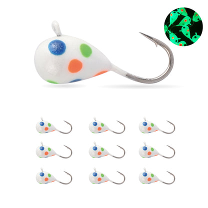 MUUNN 10 Pack Tungsten Glow Ice Fishing Jigs for Panfish