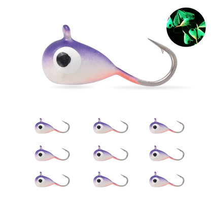 MUUNN 10 Pack Tungsten Glow Ice Fishing Jigs for Panfish