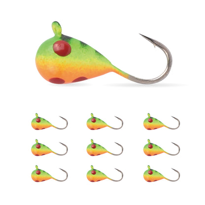 MUUNN 10 Pack Tungsten Glow Ice Fishing Jigs for Panfish