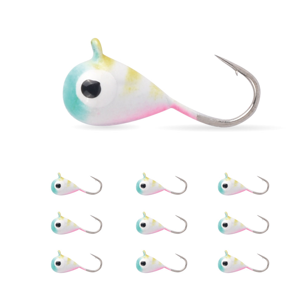 MUUNN 10 Pack Tungsten Glow Ice Fishing Jigs for Panfish