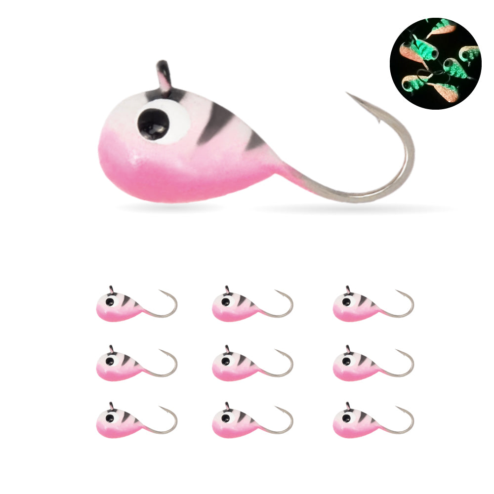 MUUNN 10 Pack Tungsten Glow Ice Fishing Jigs for Panfish