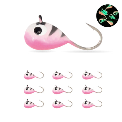 MUUNN 10 Pack Tungsten Glow Ice Fishing Jigs for Panfish