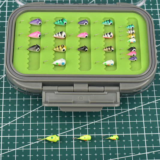 MUUNN 24pcs Tungsten Ice Fishing Jig Head Set,Boxed,0.50 - 3.00G Multicolor Hayabusa Hook Winter Ice Bait Perch Bluegill Crappie