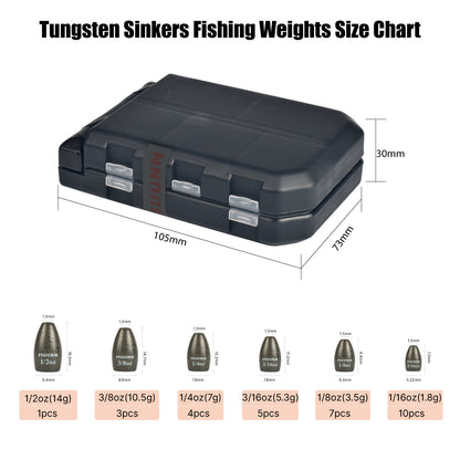 MUUNN 30PCS Tungsten Flipping Weights Set Combo,1.8g-14g Texas Rig Bass Panfish Salmon Jika Rig Fishing Lure Box