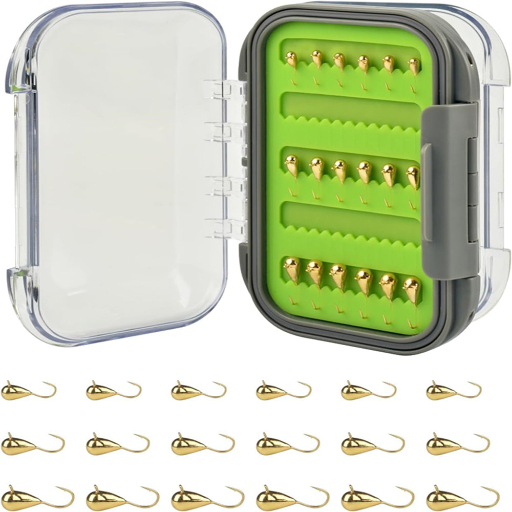 MUUNN 24pcs/18pcs Tungsten Winter Golden Color Ice Fishing Hook Waterproof Double Sided Set, 3.2mm/4.0mm/5.0mm Fishing Jigs, Perch Crappie Walleye Softlure Bait Hook