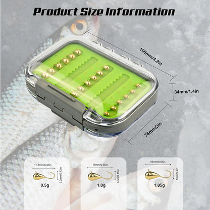 MUUNN 24pcs/18pcs Tungsten Winter Golden Color Ice Fishing Hook Waterproof Double Sided Set, 3.2mm/4.0mm/5.0mm Fishing Jigs, Perch Crappie Walleye Softlure Bait Hook