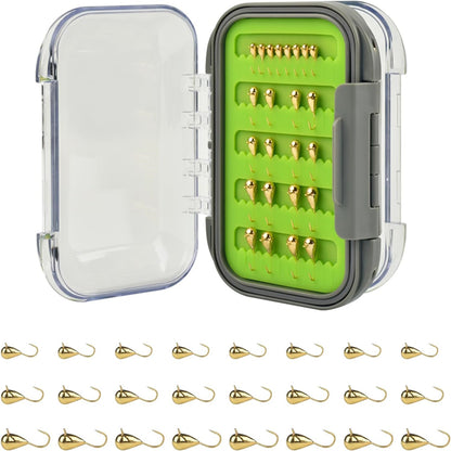 MUUNN 24pcs/18pcs Tungsten Winter Golden Color Ice Fishing Hook Waterproof Double Sided Set, 3.2mm/4.0mm/5.0mm Fishing Jigs, Perch Crappie Walleye Softlure Bait Hook