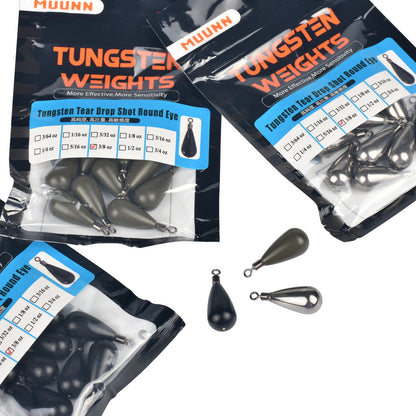 MUUNN 10PCS Tungsten Tear Drop Shot Weight,1.3g-10.5g,Jika Rig Sinkers Line Hook Connector,Bass Trout Salmon Fishing Lure