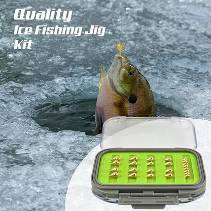 MUUNN 24pcs/18pcs Tungsten Winter Golden Color Ice Fishing Hook Waterproof Double Sided Set, 3.2mm/4.0mm/5.0mm Fishing Jigs, Perch Crappie Walleye Softlure Bait Hook