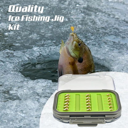 MUUNN 24pcs/18pcs Tungsten Winter Golden Color Ice Fishing Hook Waterproof Double Sided Set, 3.2mm/4.0mm/5.0mm Fishing Jigs, Perch Crappie Walleye Softlure Bait Hook