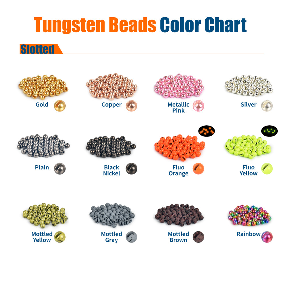 MUUNN Classic Metallic Premium Slotted Tungsten Beads for Fly Tying