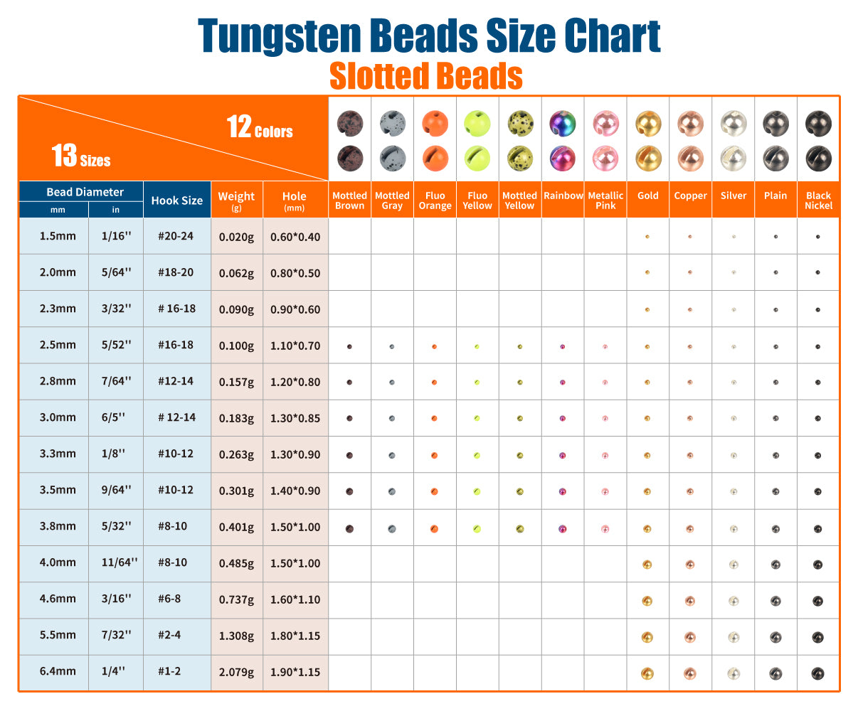 MUUNN Classic Metallic Premium Slotted Tungsten Beads for Fly Tying