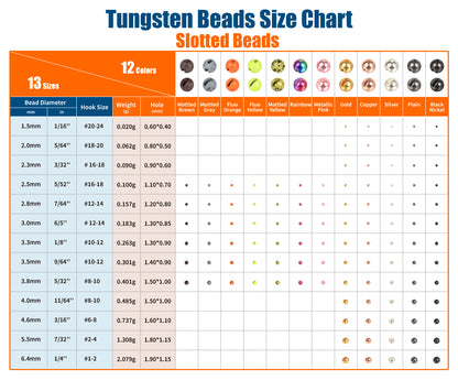 MUUNN Classic Metallic Premium Slotted Tungsten Beads for Fly Tying