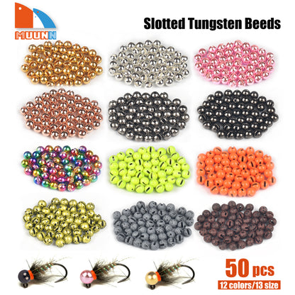 MUUNN Classic Metallic Premium Slotted Tungsten Beads for Fly Tying