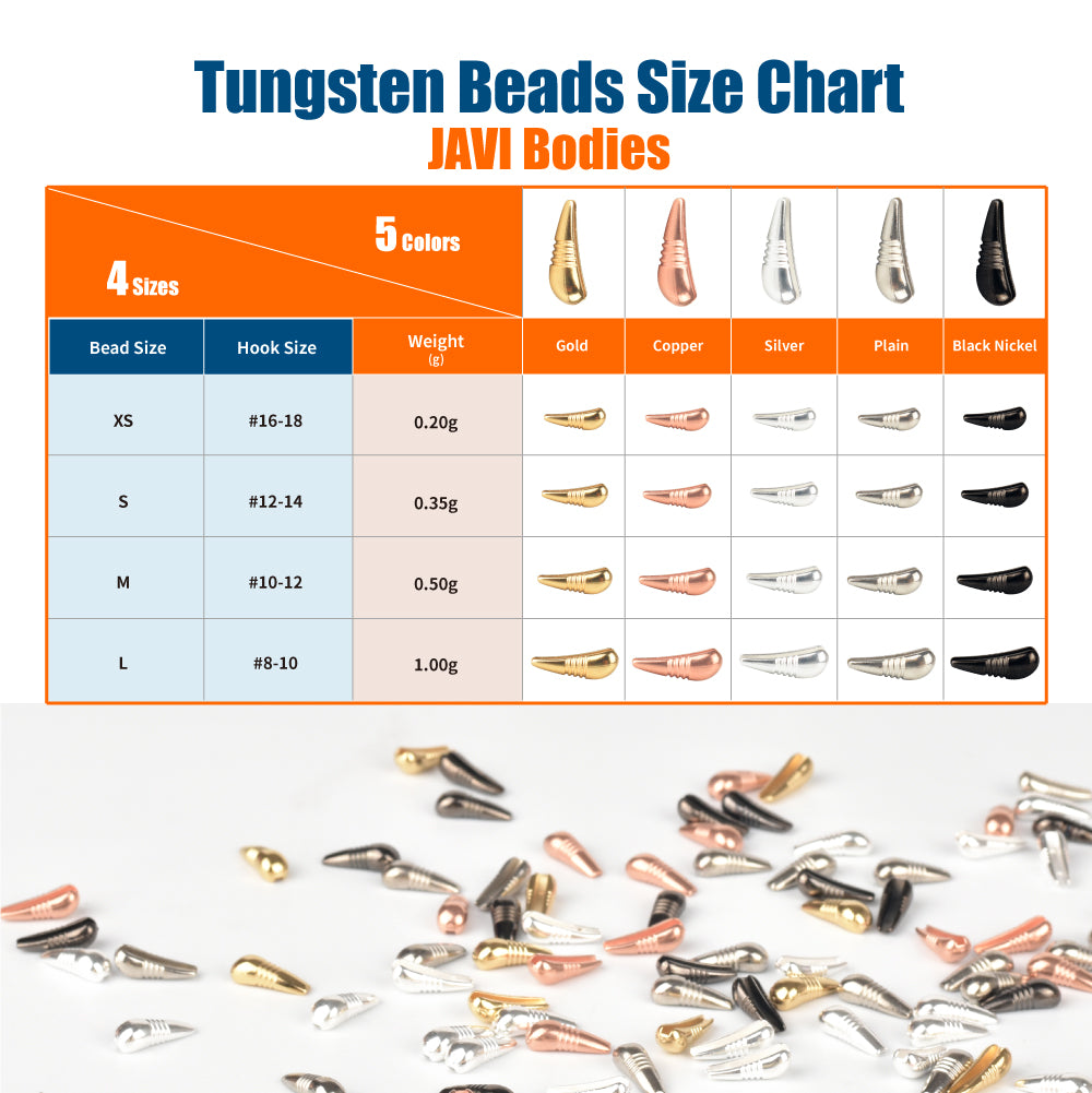 MUUNN Tungsten Nymphs Javi Beads Fly Tying Material Size XS-l Multi-Color DIY Flies Fresh Water Jig Hook Trout Fishing Tool