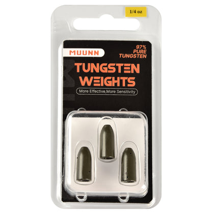 MUUNN Tungsten Bullet Sinker Worm Weight 1/16oz-1oz Packaged Bass Perch Salmon Fishing Texas/Carolina Rig Lure Accessories