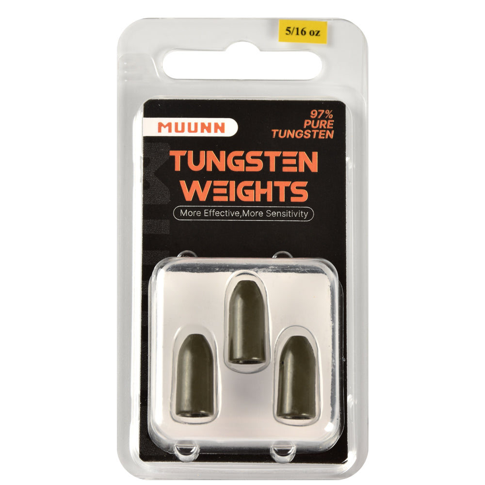 MUUNN Tungsten Bullet Sinker Worm Weight 1/16oz-1oz Packaged Bass Perch Salmon Fishing Texas/Carolina Rig Lure Accessories