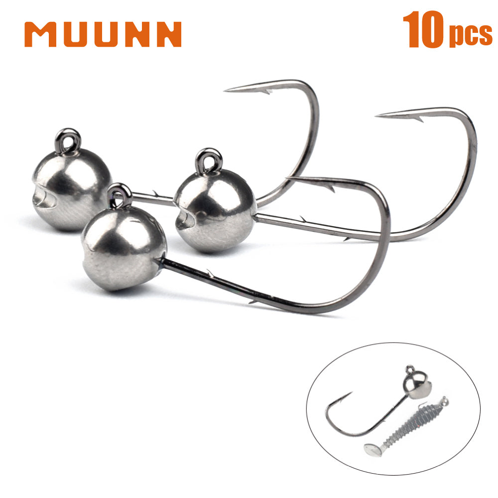 MUUNN 10PCS/20PCS Light Tungsten Round Jig Head,Shaky Jig Rig 1g/1.5g/2g/2.5g/3g Barbed Perch Bass Crappie Rockfish Lure MANTIS AJING Hooks