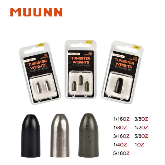 MUUNN Tungsten Bullet Sinker Worm Weight 1/16oz-1oz Packaged Bass Perch Salmon Fishing Texas/Carolina Rig Lure Accessories