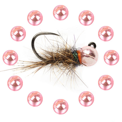 MUUNN Tungsten Metallic Pink Bead,2.5~3.8mm Fly Fishing Jig Nymphs Flies,Fly Tying Material Trout Bass Crappie Lure