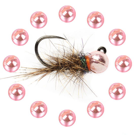 MUUNN Tungsten Metallic Pink Bead,2.5~3.8mm Fly Fishing Jig Nymphs Flies,Fly Tying Material Trout Bass Crappie Lure