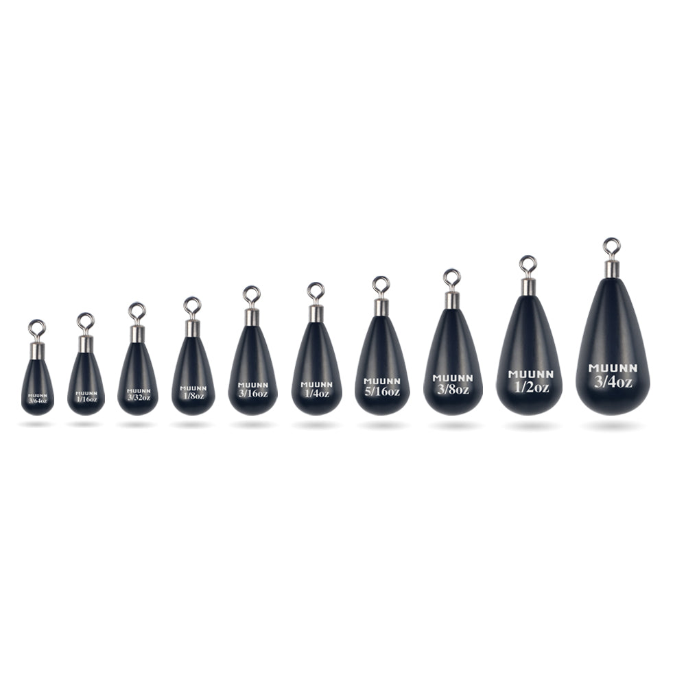 MUUNN 10PCS Tungsten Tear Drop Shot Weight,1.3g-10.5g,Jika Rig Sinkers Line Hook Connector,Bass Trout Salmon Fishing Lure