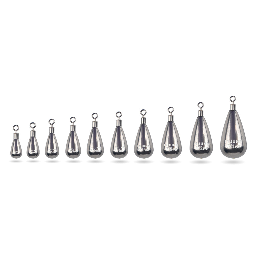 MUUNN 10 Pack Tungsten Free Rig Tear Drop Shot Weights,Free Rig Fishing Sinkers Kit for Drop Shot Rig,97% Density Tungsten Fishing Weights