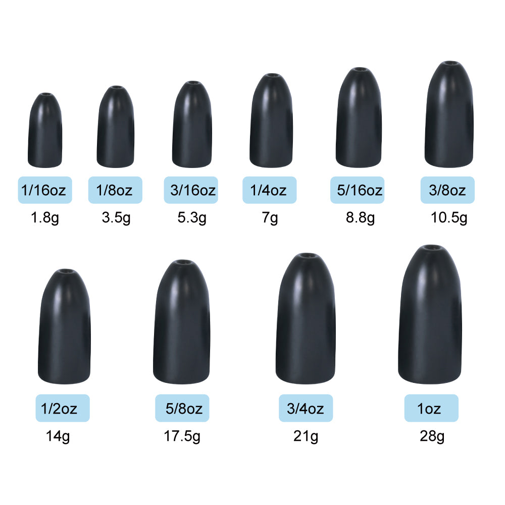 VMC Tungsten Bass Sinker Weights - 3/16 Oz, Black, Texas/Tokyo Rig (TW316BK)