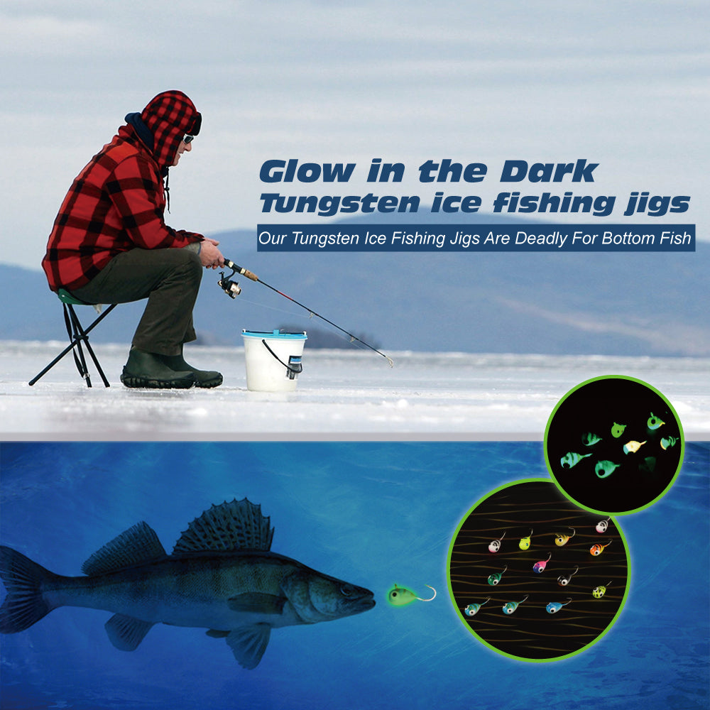 MUUNN 10pcs Ice Fishing Tungsten Jig Head Glow Multicolour 2.7mm