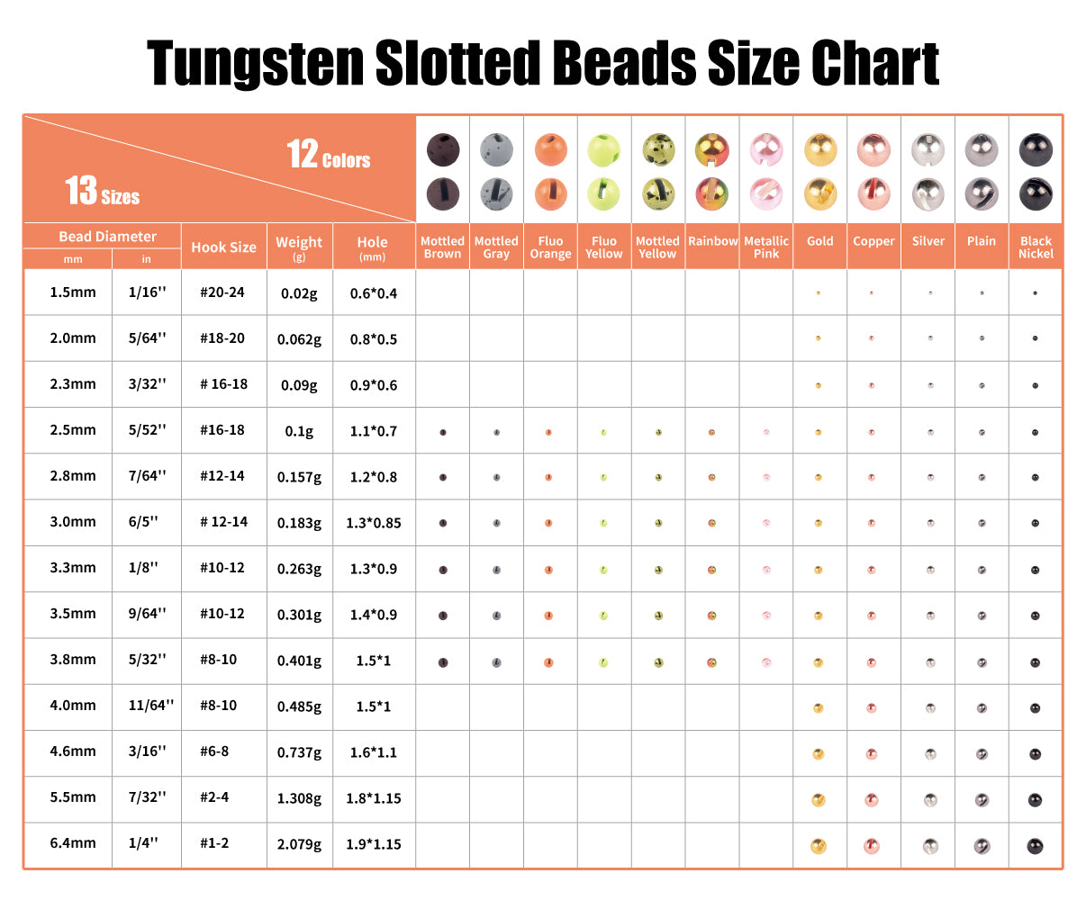 MUUNN 100pcs 3.8-6.4mm Tungsten Slotted Beads Fly Tying Material Multi –  MUUNN FISHING TACKLE