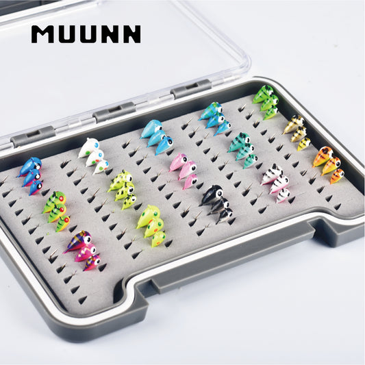 MUUNN 45PCS Tungsten Ice Fishing Jig Head Set,Boxed Winter All Glow Color,0.50G - 1.85G Multicolor Hook Perch Bluegill  Ice Bait